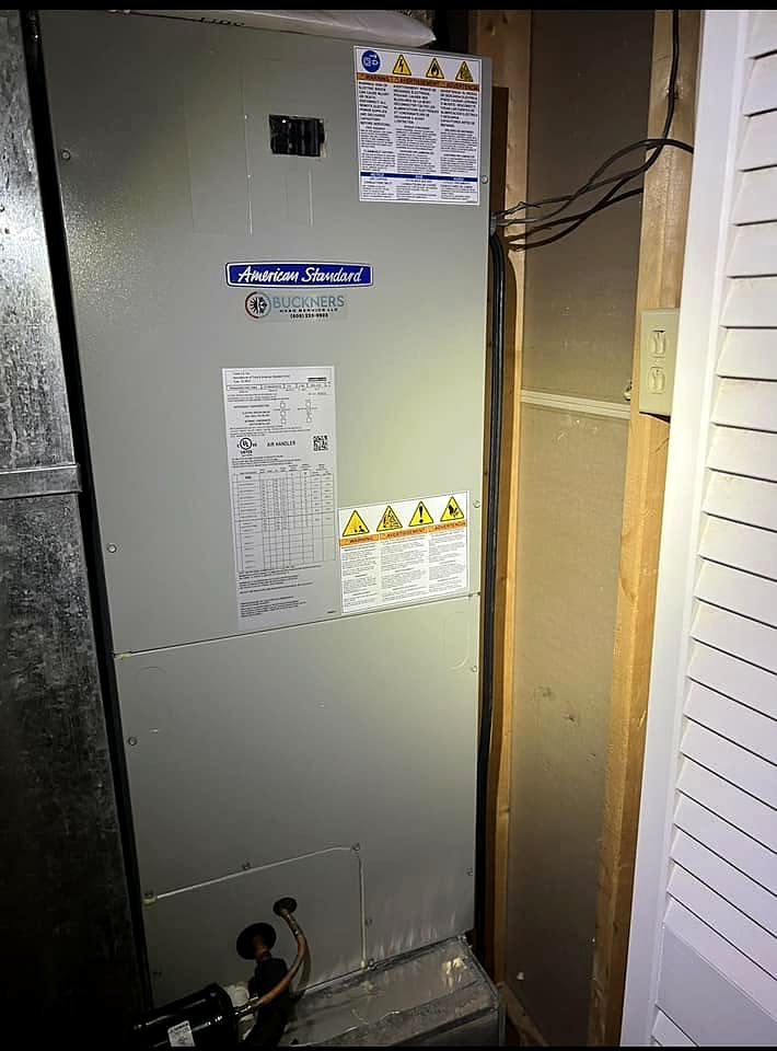 New air handler installed in a utility closet